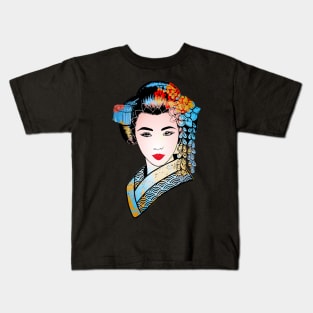 Japanese Geisha Chrysanthemum Kimono 107 Kids T-Shirt